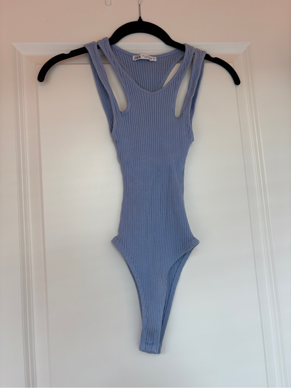 Zara Ribbed Blue Bodysuit with Cutouts